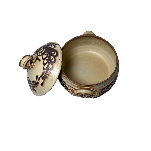 Hamilton Vtg 1989 Glazed Pottery brown & tan Botanical Motif #M-1846 - Picture 7 of 10